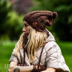 czapka merino smile brąz podszewka jedwab z jedwabiem