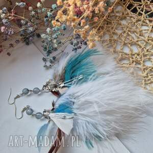 Kolczyki lekkie długie pióra rękodzieło x1, kol, bo, fri, pio, et