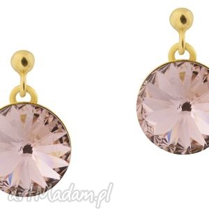 jadnoróżowe kolczyki rivoli vintage rose swarovski elements złoto wiszące