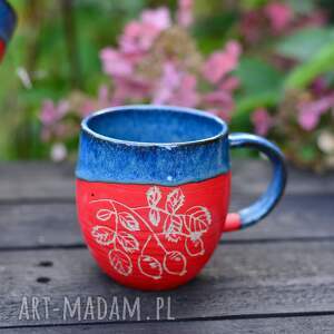 kubek handmade duży kamionkowy - dzika róża blue 400 ml, ceramika na prezent