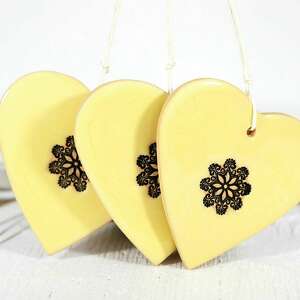 duże ceramiczne serce - modern żółte ozdoby choinkowe, styl skandynawski