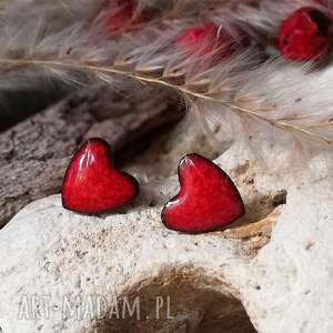 romantyczne kolczyki serduszka na sztyftach antyalergicznych - czerwone serca