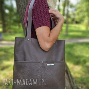 torba shopper w kolorze taupe - skóra naturalna, torebka kobiety brązowa
