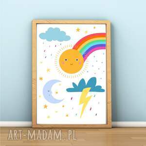 pogoda plakat ilustracja do pokoju dziecka słońce księżyc przedszkole