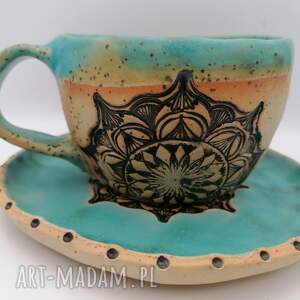 handmade ceramika komplet "mandala w turkusie" 3