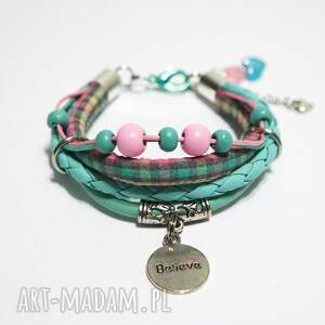 Prezent Bransoletka - Believe, inspire - rzemienie, turkus, róż