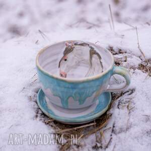 Prezent z koniem| Niebieska filiżanka do kawy | kamionka