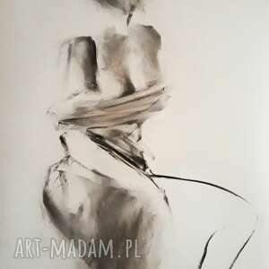 woman 100x70, duży obraz do salonu, rysunek węglem kobieta czarno biała grafika