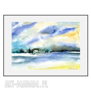 Akwarela Zima malowana ręcznie, format a4