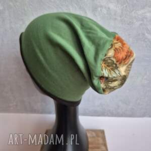 czapka damska zielona codzienna na podszewce, wykonana w pojedynczym egzemplarzu