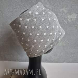 Opaska dzianinowa na podszewce szara w kropki rękodzieło dobra