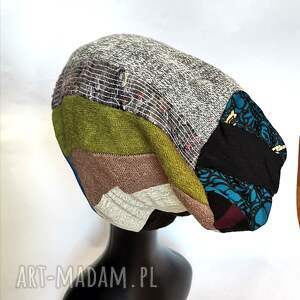 ruda klara czapka turbanowa etno boho patchwork podszewce, rozmiar