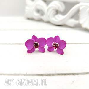 Różowe mini kolczyki sztyfty storczyki handmade masa polimerowa stal