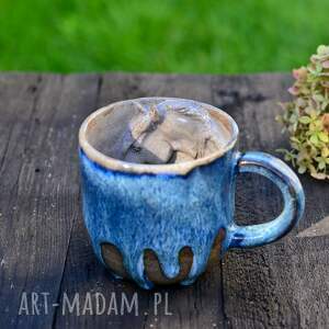 handmade ceramika niebieski kubek z koniem | rękodzieło | 310 ml