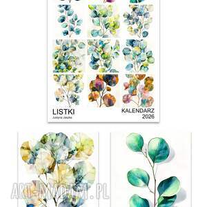 justyna jaszke kalendarz 2026 pionowy listki 15x21 cm, rośliny prezent