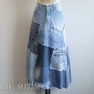 handmade spódnice patchworkowa spódnica dżinsowa, spódnica maxi, asymetryczna r