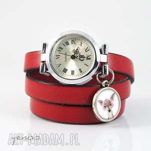 zegarek, bransoletka - sarenka czerwony, skórzany grafika, prezent