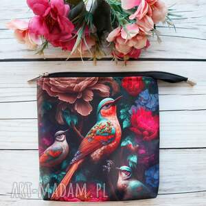 kosmetyczka płaska do torebki ptaki, saszetka
