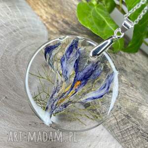 Wisiorek z krokusem w przeźroczystej z2028, naszyjnik - żywicy