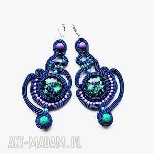 Cobalt Openwork kolczyki sutaszowe, haftowane