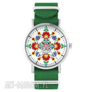 zegarek - folkowa mandala zielony, nylonowy, zegarek, nylonowy pasek
