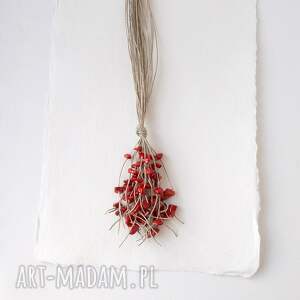 lady in red naszyjnik lniany vol. 3, koral czerwony, len naturalny, długi naszyjnik