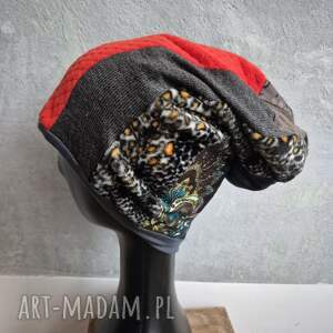 czapka patchworkowa smerfetka na podszewce świetna codzienne noszenie