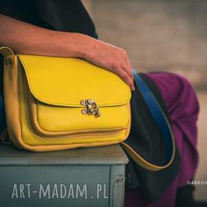 Teczka teczuszka na ramię żółta SKÓRA NATURALNA, torebka skórzana