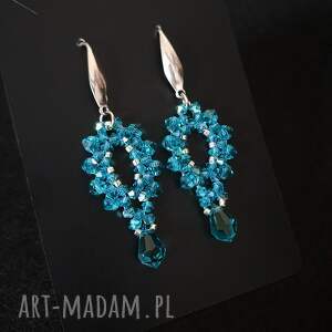 kolczyki blue zircon glow - długie, wiszące z kryształków i koralików