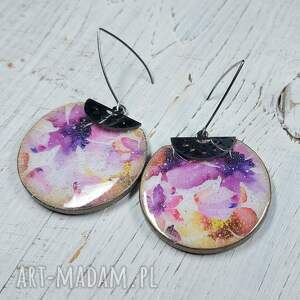 Prezent KOLCZYKI DECOUPAGE, wiszące, kwiaty, stal chirurgiczna