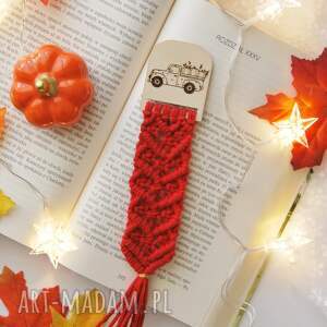 makramowa zakładka do książki dyniowy wóz, jesienna jesieniara, pomysł