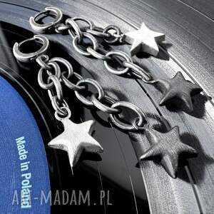 Srebrne, podwójne kolczyki Gwiazdki Rockstars, black and white