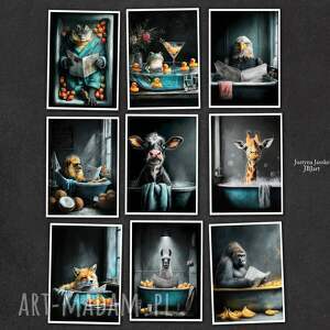 Prezent Zwierzęta w kąpieli - zestaw 9 grafik 13x18 cm