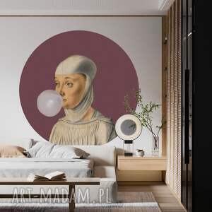 Mural DOTS Kobieta z Gumą Balonową WIŚNIOWY - okrągła dekoracja