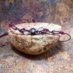 mroczny ogród larvikit w makramie naszyjnik - choker pleciony bordowo srebrny