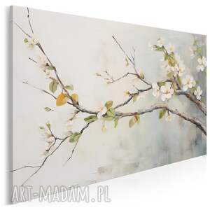 obraz do salonu - gałąź z białymi kwiatami delikatny motyw 70x50 cm 104001