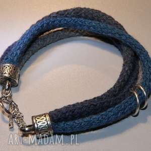 ręcznie zrobione turkusowo - niebiesko - szara bransoletka ze sznurków
