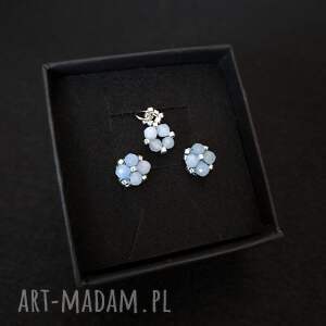 komplet biżuterii - kolczyki sztyfty i zawieszka akwamaryn prezent na dzień
