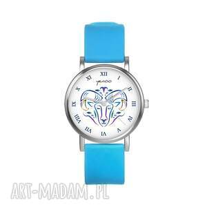 ręcznie robione zegarki zegarek mały - baran - silikonowy, niebieski