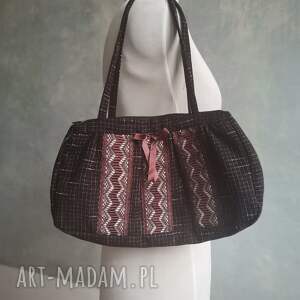 handmade na ramię torebka damska retro koronka brązowa handmade - wymiary 35cm na 22cm