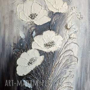 wyjątkowy obraz strukturalny z teksturą 3d białe maki nowoczesne obrazy do domu