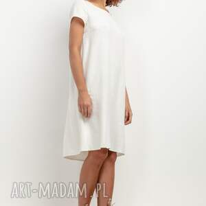 sukienki sukienka z lnem z kontrafałdą na plecach, t403, white sand
