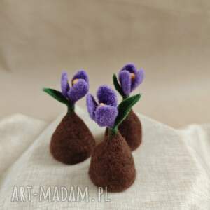 krokusowe ocieplacze na jajka - zestaw dekoracje wiosenne, krokusy filcowane