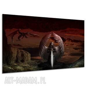 Obraz fantasy smok i anioł gotycki 120x80 cm