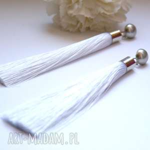 cahaya - długie białe chwosty, perły, wesele ślub