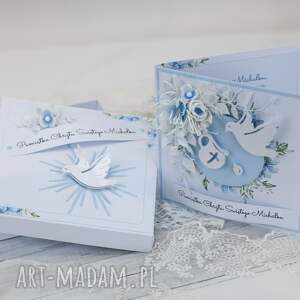 Prezent Kartka w pudełku na chrzest chłopca - błękitna, z dedykacją