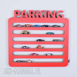 handmade pokoik dziecka półka na resoraki, samochodziki parking | czerwony