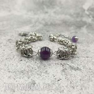 Bransoletka chainmaille z ametystem - regulowana stal szlachetna Omnis Lapis