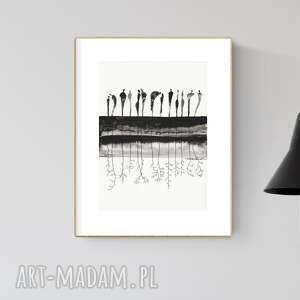 grafika A4 malowana ręcznie, abstrakcja, styl skandynawski, grafika czarno-biała, zam