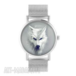 ręcznie zrobione zegarki zegarek - biały wilk - bransoleta mesh